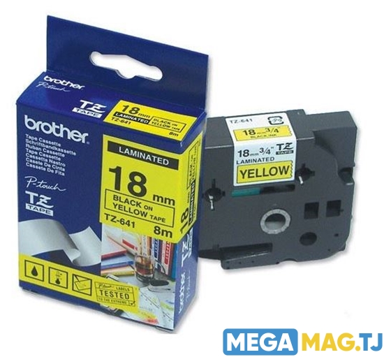 Изображение Лента BROTHER Original Laminated Labelling Tape P-Touch TZ-641 18mm (black on yellow tape)